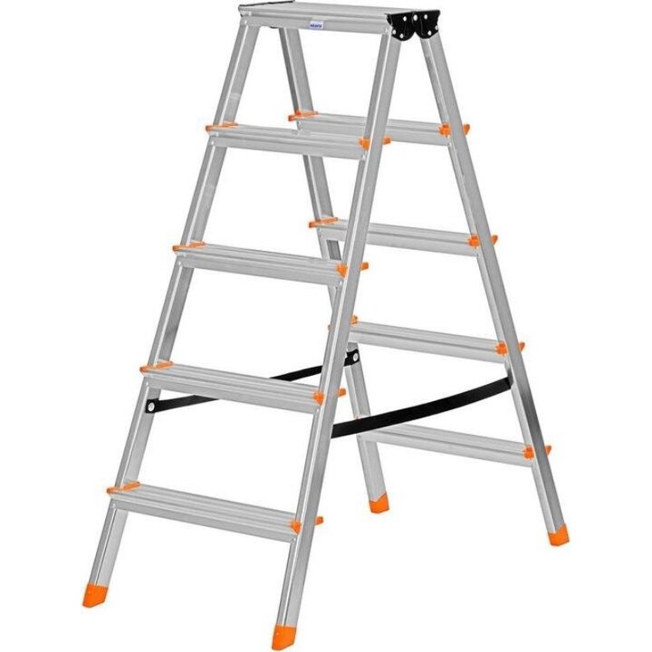 Escalera de doble peldaño Krause Dopplo 2x4 peldaños, aluminio plateado con tapas naranjas