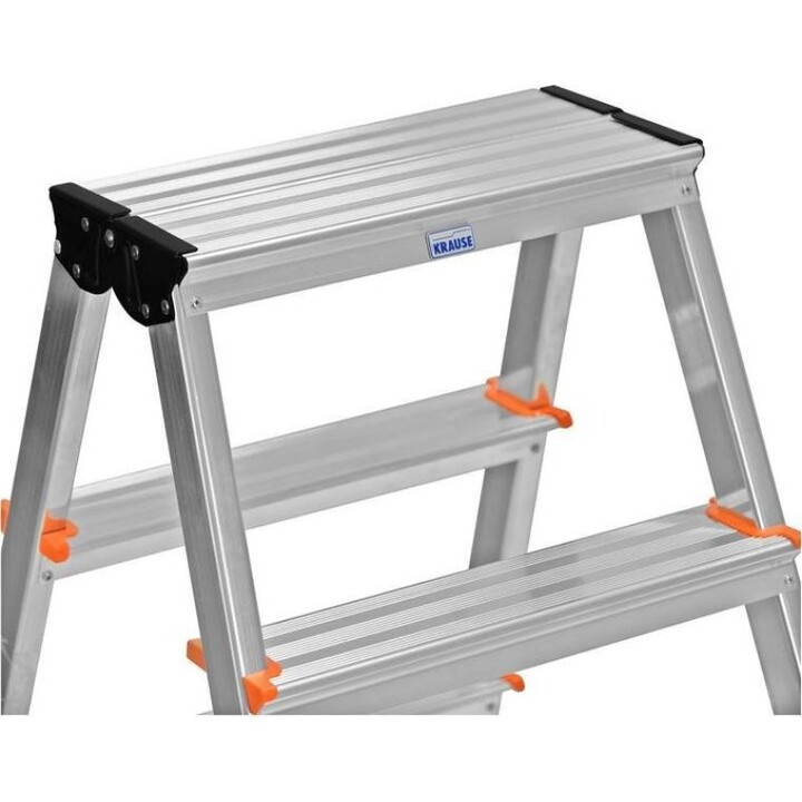 Escalera de doble peldaño Krause Dopplo 2x4 peldaños, aluminio plateado con tapas naranjas