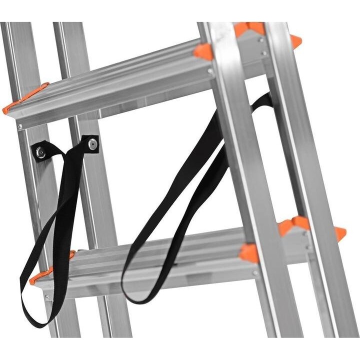 Escalera de doble peldaño Krause Dopplo 2x4 peldaños, aluminio plateado con tapas naranjas