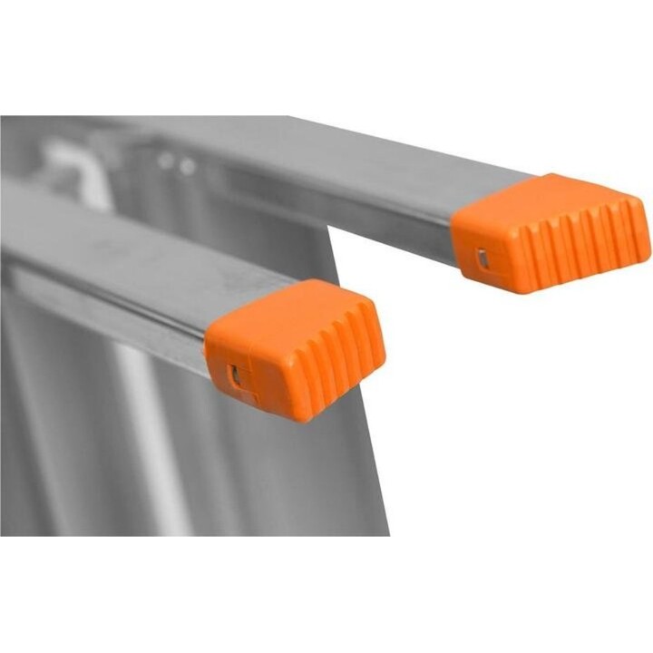 Escalera de doble peldaño Krause Dopplo 2x4 peldaños, aluminio plateado con tapas naranjas