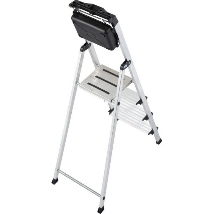 Escalera de seguridad Krause Secury de aluminio con 4 peldaños y sistema integrado de bandeja para herramientas