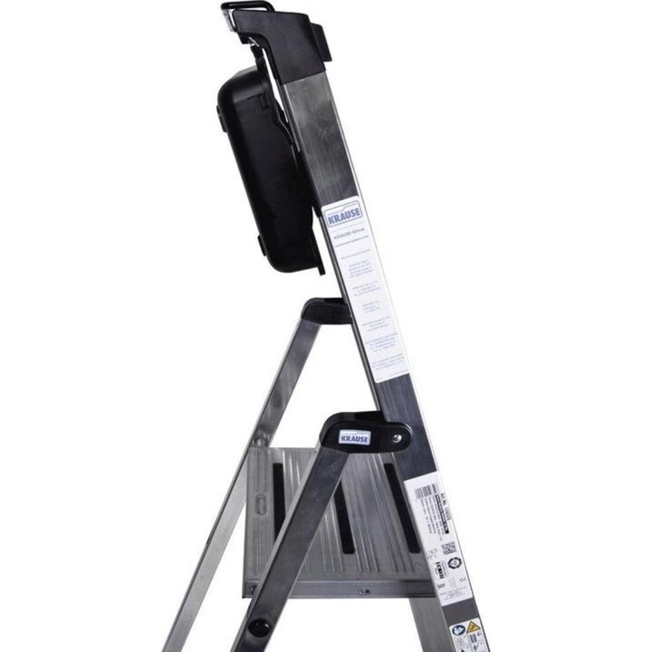 Escalera de seguridad Krause Secury de aluminio con 4 peldaños y sistema integrado de bandeja para herramientas