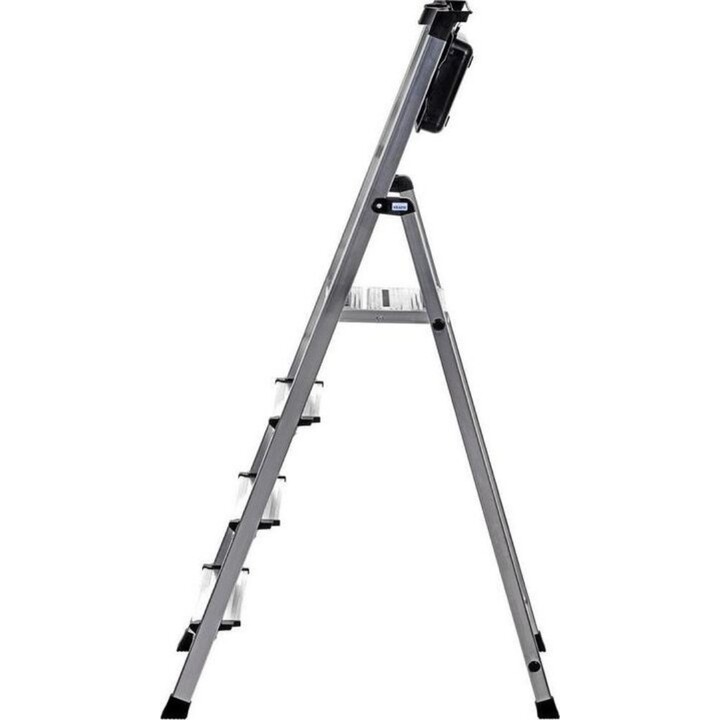 Escalera de seguridad Krause Secury de aluminio con 4 peldaños y sistema integrado de bandeja para herramientas
