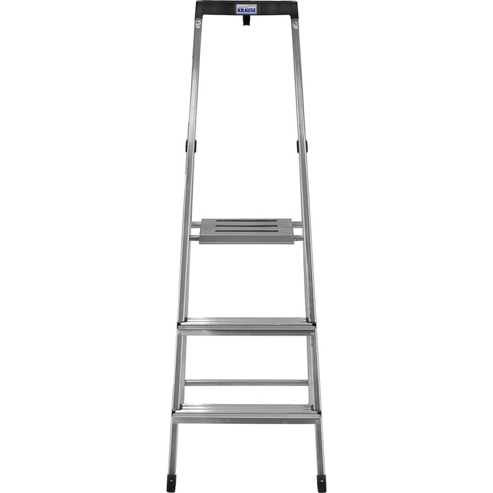 Escalera plegable de seguridad Krause con 3 peldaños de aluminio y acabado plateado profesional
