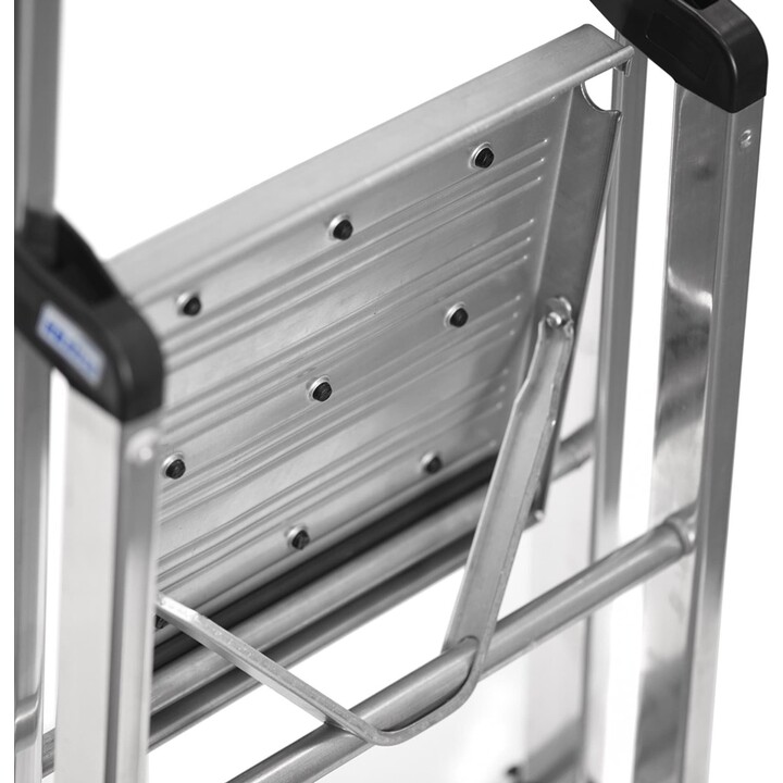 Escalera plegable de seguridad Krause con 3 peldaños de aluminio y acabado plateado profesional