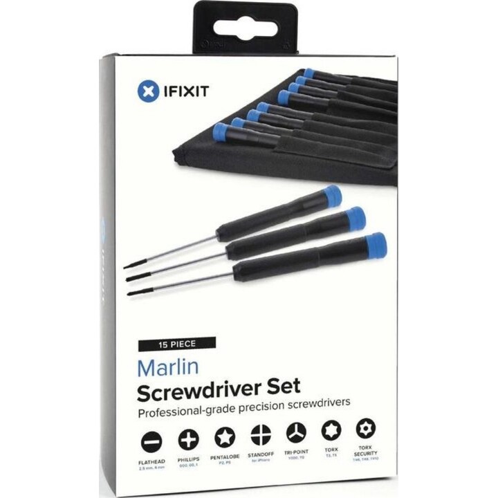 iFixit Marlin Juego de destornilladores de precisión con 15 piezas de acero SVCM profesional