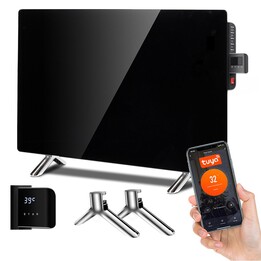 Maclean Glasheizung, Infrarot 600W, Timer, Fernbedienung, Thermostat, WiFi Tuya, Farbe Schwarz, 55x100cm, MCE536