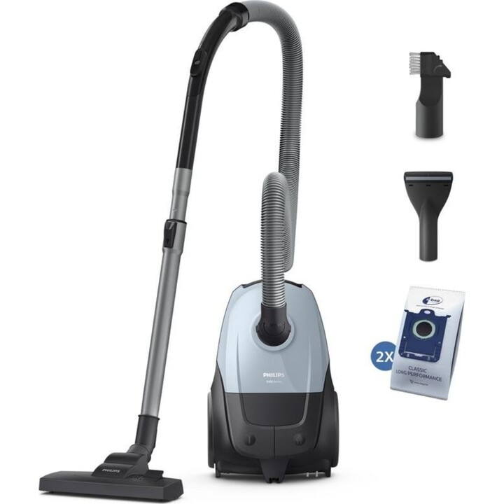Philips 2000 Series XD1142/10 Aspirateur à sac 750W avec filtre HEPA, 3L, noir/bleu