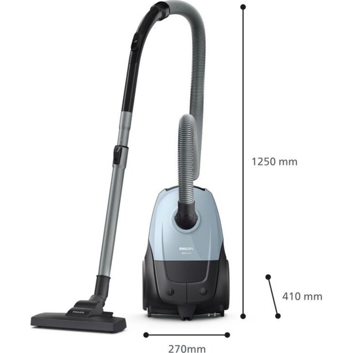 Philips 2000 Series XD1142/10 750W Bagged Vacuum Cleaner with HEPA Filter, 3L, Black/Blue