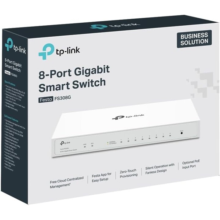 Semi-manageable switch tp-link festa fs308g 8xrj45 gb metal casing 1x poe input management applies
