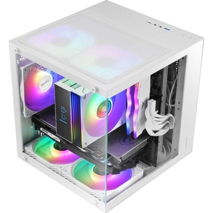 Mars Gaming Mc-cube PC Tower Microatx PC Case Cube Format Tempered Glass Argb White