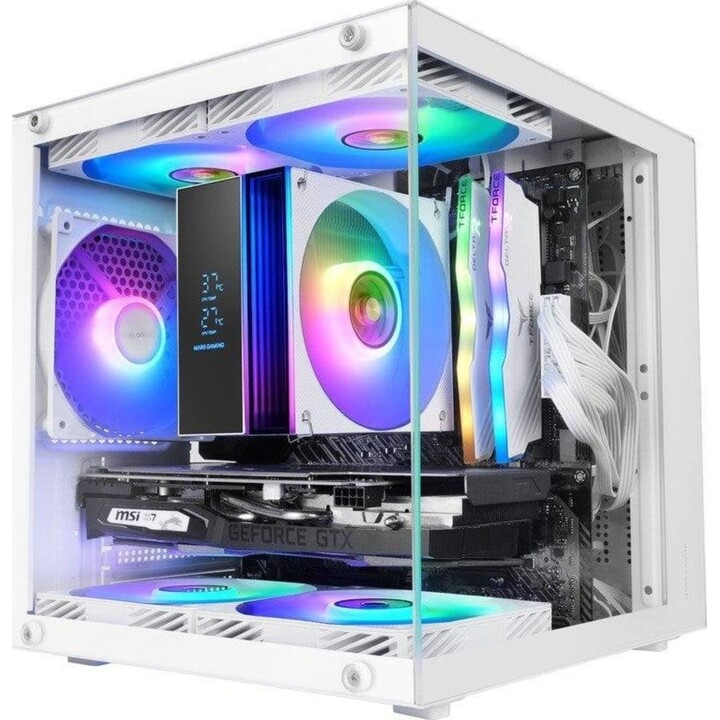Mars Gaming Mc-cube PC Tower Microatx PC Case Cube Format Tempered Glass Argb White