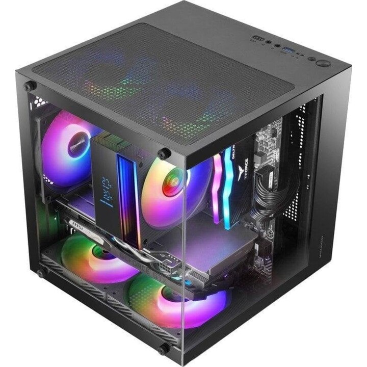 Mars Gaming Mc-cube PC Tower Microatx PC Case Cube Format Vidro temperado Argb Preto