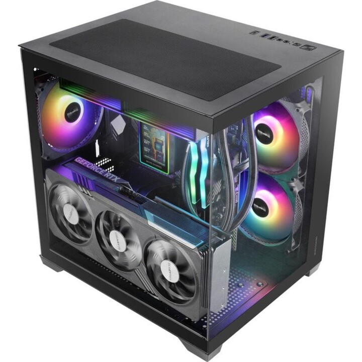 Torre PC Mars Gaming Mc-view3 Caja Microatx Cristal Templado Panorámico 3x Ventiladores Argb 120mm Negro