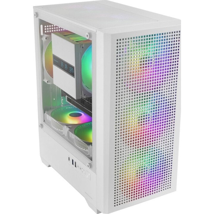 Mars Gaming Mc-Vector Case da gioco, Micro-ATX e Mini-ITX, 4 ventole da 120 mm, vetro temperato, bianco