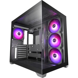 Mars Gaming Mcv5 PC Tower, case per PC ATX, vetro temperato panoramico, 4x ventole ARGB da 120 mm, nero