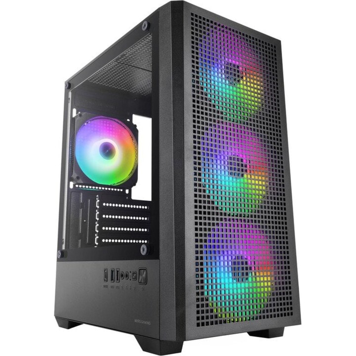 Mars Gaming Mc-vector PC Tower, Boîtier Gaming Micro-ATX et Mini-ITX, 4 ventilateurs 120mm, Verre trempé, Noir