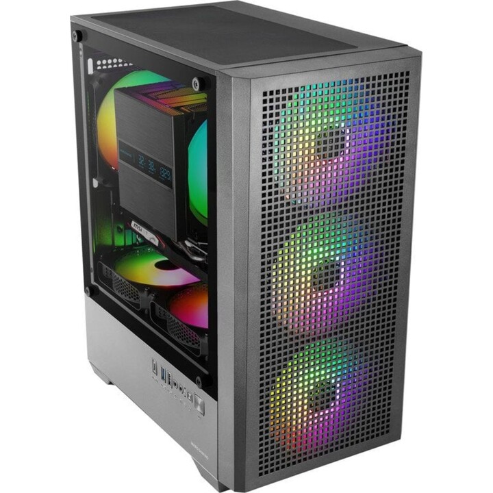 Mars Gaming Mc-vector PC Tower, case da gioco Micro-ATX e Mini-ITX, 4 ventole da 120 mm, vetro temperato, nero