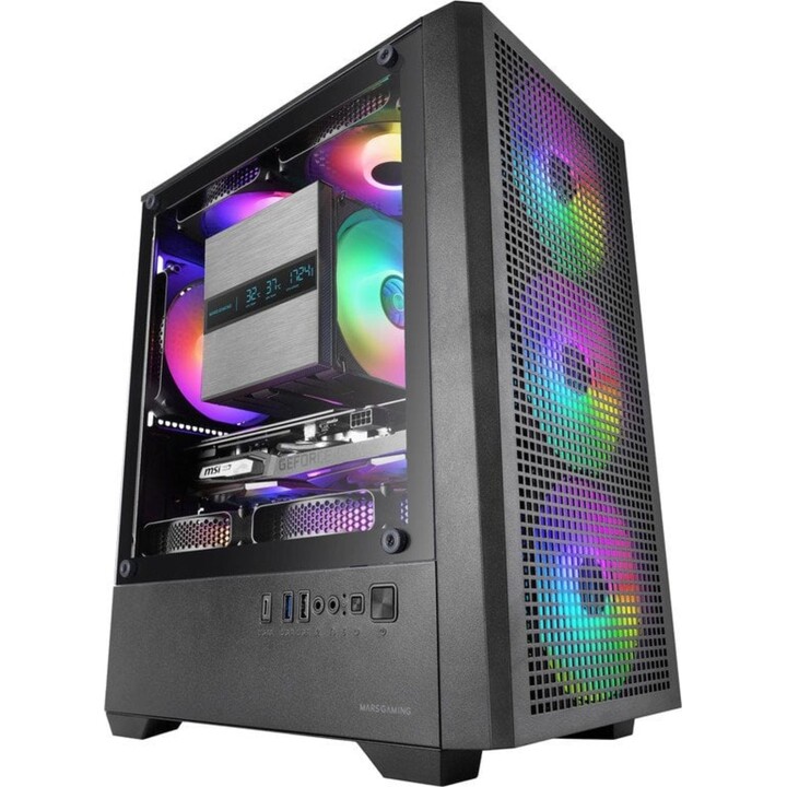 Mars Gaming Mc-vector PC Tower, Boîtier Gaming Micro-ATX et Mini-ITX, 4 ventilateurs 120mm, Verre trempé, Noir