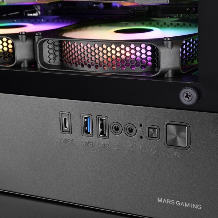 Mars Gaming Mc-vector PC Tower, case da gioco Micro-ATX e Mini-ITX, 4 ventole da 120 mm, vetro temperato, nero