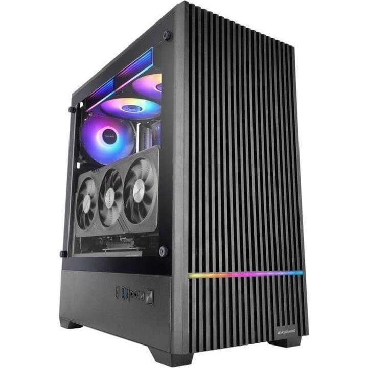 Mars Gaming PC Tower Mc-quantum Pc Gaming Atx Case Front Mesh Tempered Glass 4x 120mm Fans Black
