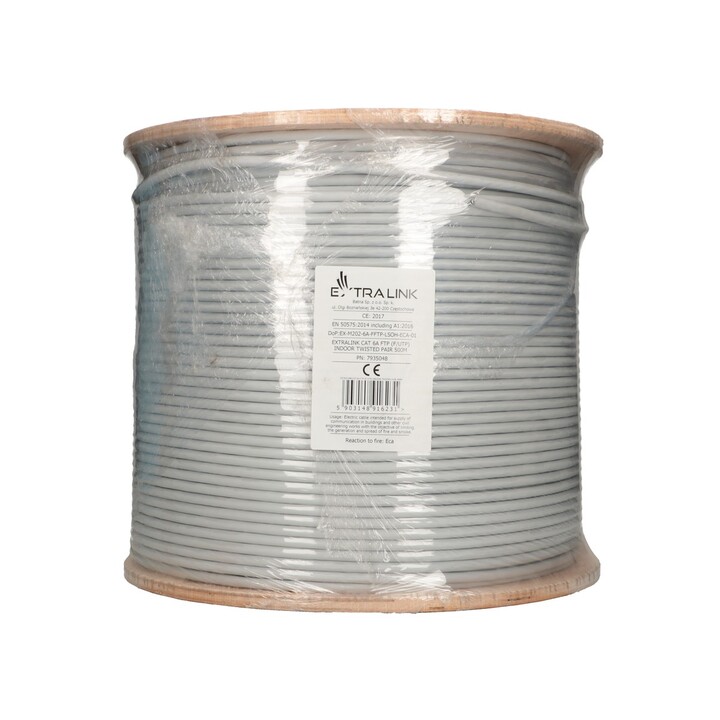 Cabo de rede trançado para interiores Extralink Cat6a FTP (f/ftp) V2, 500 m Lszh