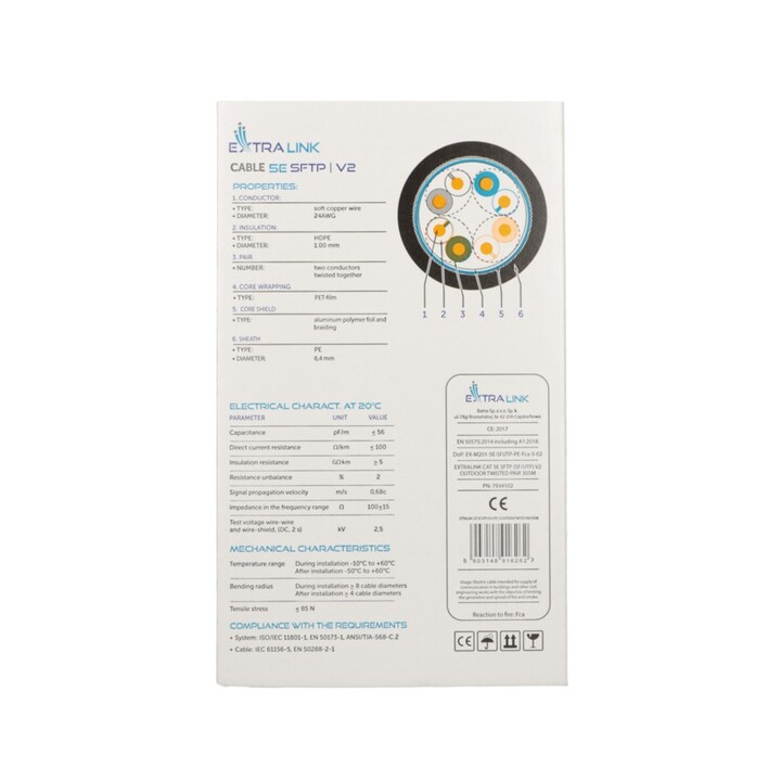 Cable Ethernet Extralink Cat5e Sftp (sf/utp) V2 Exterior, 305m