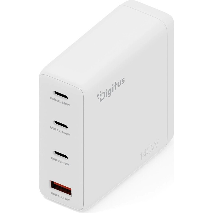 Adaptador de corrente de viagem Digitus DA-10305 com 2x USB-A e 2x USB-C 15,5W Branco