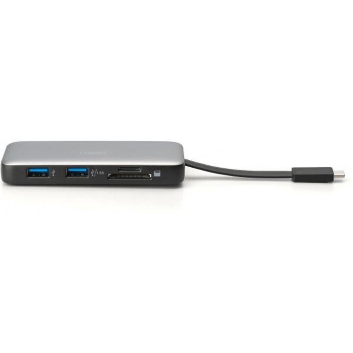 DIGITUS USB-C Travel Docking Station de 7 puertos 4K/60Hz con 100W Power Delivery y Gigabit Ethernet.