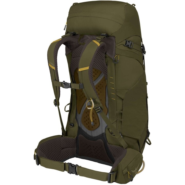 Zaino da trekking versatile Osprey Kestrel 48 verde muschio da uomo con sospensione AirScape e parapioggia