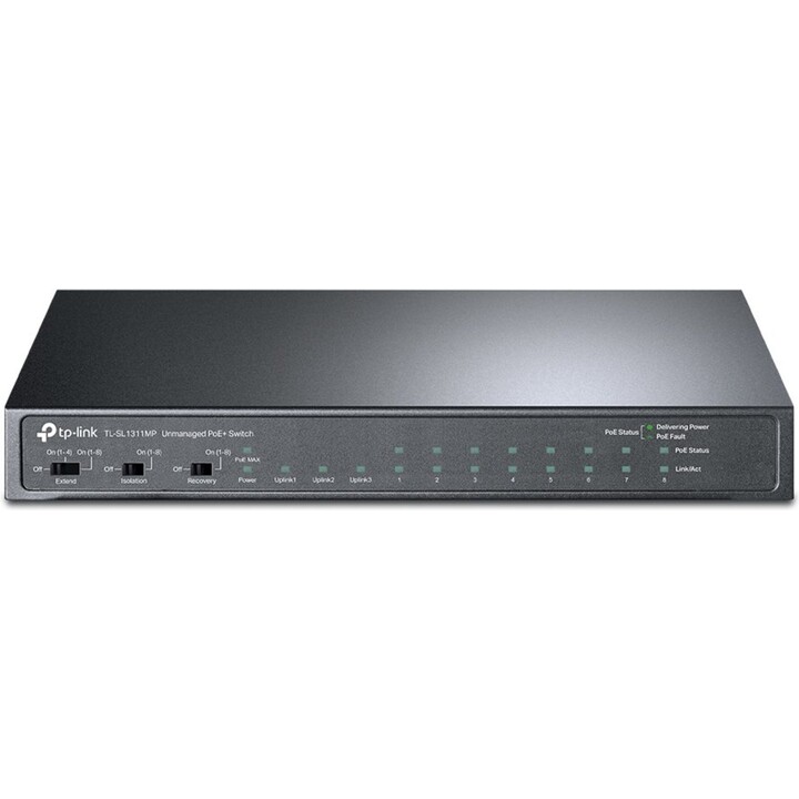 Commutateur PoE+ Fast Ethernet 8 ports de TP-Link avec 3 ports Gigabit et une puissance absorbée de 124 W