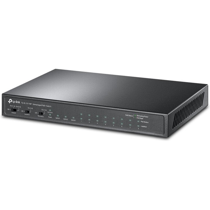 Commutateur PoE+ Fast Ethernet 8 ports de TP-Link avec 3 ports Gigabit et une puissance absorbée de 124 W