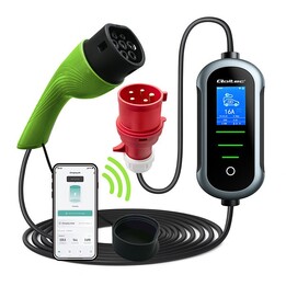 Qoltec 2w1 Typ2 mobiles EV-Ladegerät 22kW 400V CEE 32A grau