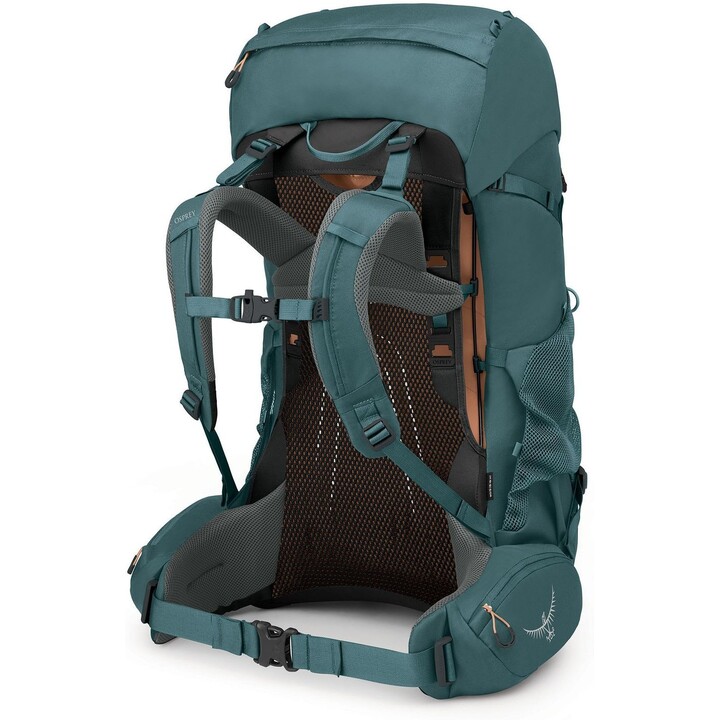 Mochila de expedición para mujer Osprey Renn 65 en azul cascada / naranja melón