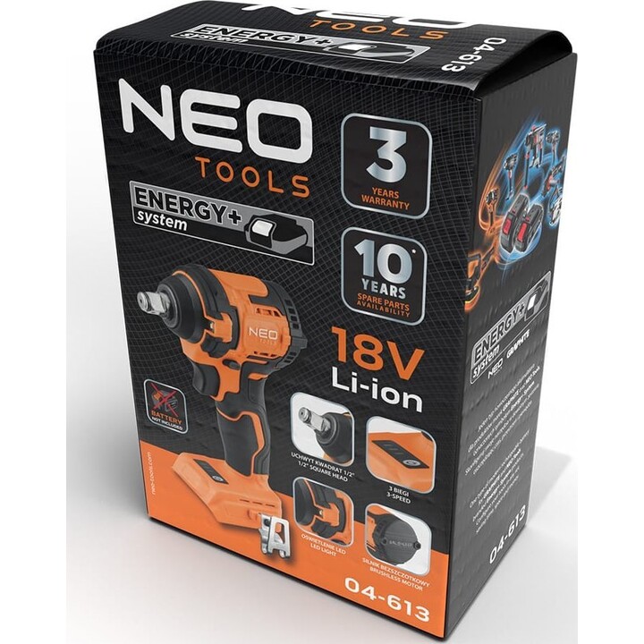 Neo Tools 04-613, 18V Brushless Impact Wrench 350Nm, Orange