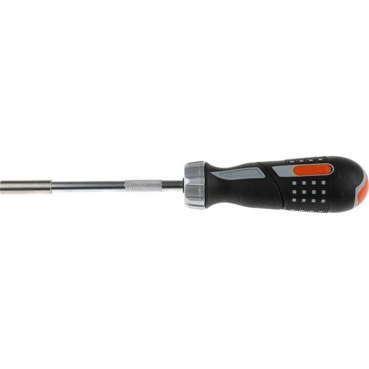 Bahco 808050P, Single Manual Ratchet Screwdriver, High Torque Ergonomic Grip, Black/Orange