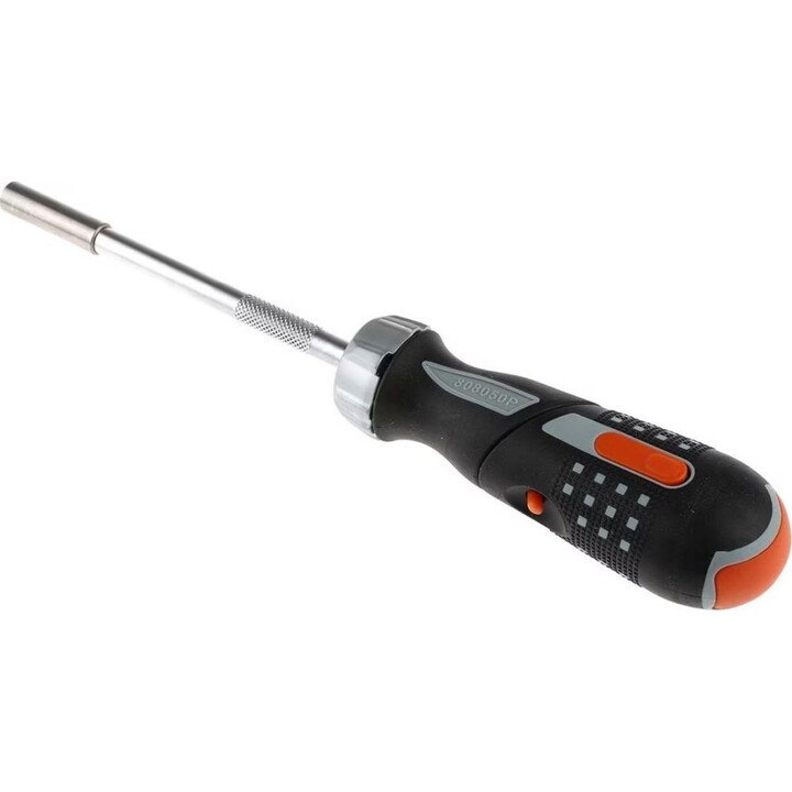 Bahco 808050P, Manueller Schraubendreher mit Ratsche, Ergonomischer Griff mit hohem Drehmoment, Schwarz/Orange
