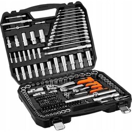 Neo Tools 10-220, Juego de llaves de vaso profesional 220 piezas, acero al CrV, negro/naranja