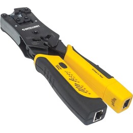Intellinet 780124, Herramienta universal modular para crimpar enchufes y comprobar cables, negro/amarillo
