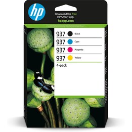 HP 937 CMYK 4-Pack Original Ink Cartridges 6C400NE Technical Printing Consumable Set