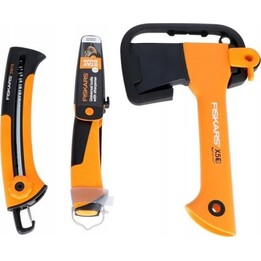 Fiskars 1057912, Kit di sopravvivenza X5 Accetta + Coltello + Sega, Attrezzatura per esterni, Nero/Arancione