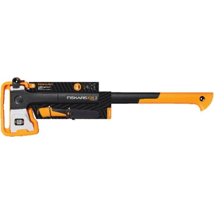iskars 1075434, Set ascia da spacco X28 + coltello multiuso, lama in acciaio forgiato, nero/arancio