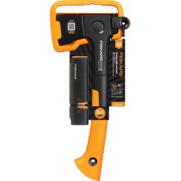 Fiskars 1075432, Universal-Axt X14 + Schärfer-Set, kompaktes Outdoor-Design, schwarz/orange