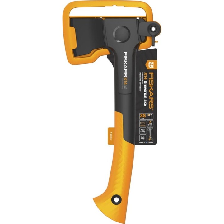 Fiskars 1075432, Ascia universale X14 + set di affilatura, design compatto per esterni, nero/arancio