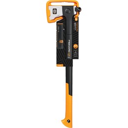 Fiskars 1075433, Hacha de dividir X28 + juego de afiladores de precisión, acero forjado, negro/naranja