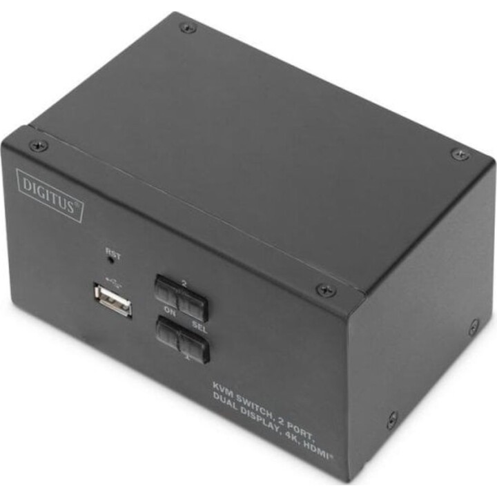 Conmutador KVM Digitus 2 puertos pantalla dual 4K HDMI
