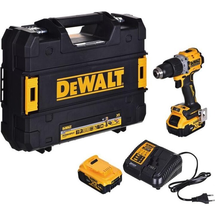 DeWALT DCD805P2T, Taladro percutor 18V 2x5.0Ah BL TSTAK, Alto rendimiento de par, Amarillo