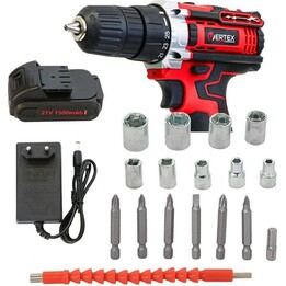 Vertex VWK2130, 21V Cordless Screwdriver with Case, Dual Battery Power Kit, Red