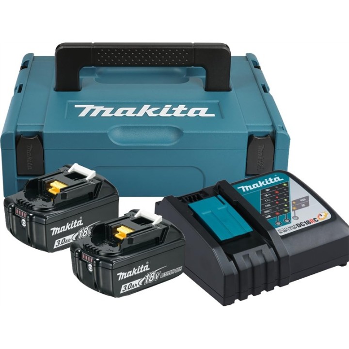 Kit d'alimentation Makita avec 2 batteries au lithium 18V 3.0Ah et un chargeur Makpac Box