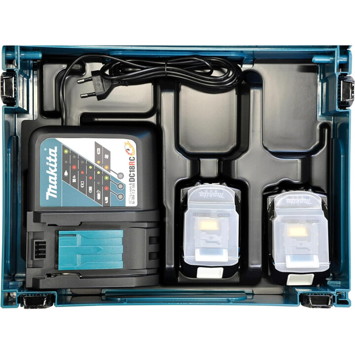 Kit d'alimentation Makita avec 2 batteries au lithium 18V 3.0Ah et un chargeur Makpac Box